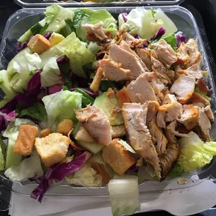 Chicken salad with 7.99 there are oranges in it FYI there is only 1 type of dressing ranch FYI