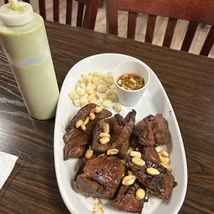 a plate of food and a drink
