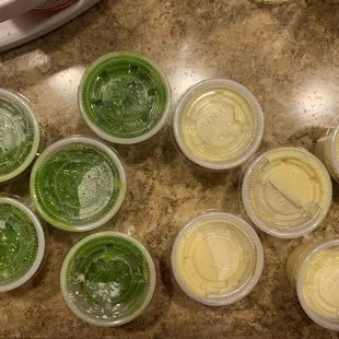 Not ONE, but TWO pairs (1 green &amp; 1 white) of sauce for free?? Y'all are the real MVP. XD Thanks El Pollo Ranchero :').