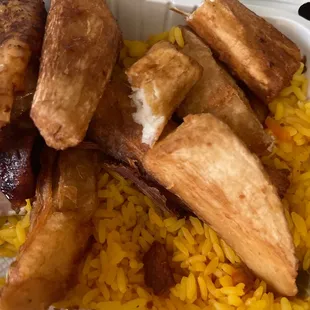 a close up of a meal in a styrofoam container