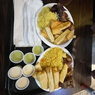 two plates of food on a table