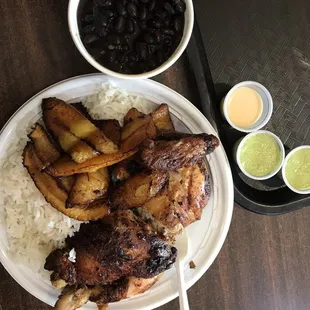 1/2 Chicken Rice Beans 1/2 Chicken Plantains