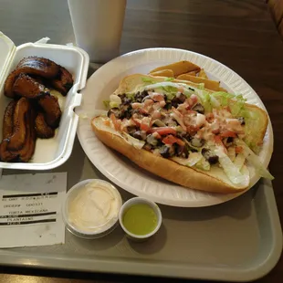 Torta Salvadoreña + fried plantains + horchata.