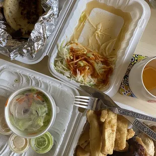 Pupusas, and the Half Chicken with yuca and salad