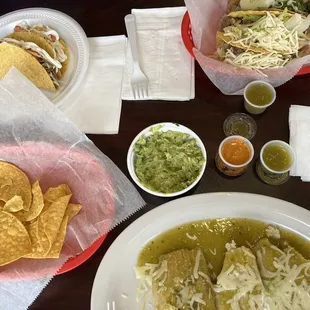 Beef tacos, chicken tamales, awesome guacamole