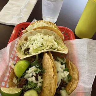 Hard taco, soft taco and two amazing tacos with beef and chorizo