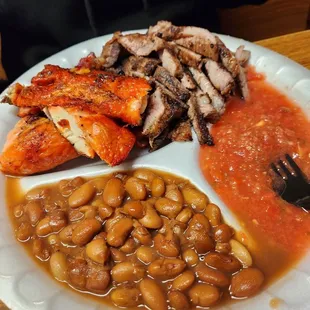 Combo plate with steak and chicken.