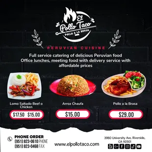 Full service Catering of delicious Peruvian Food