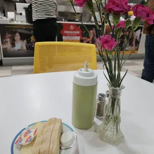 Bread,  butter and aji verde the green peruvian sauce...... spicy but delish