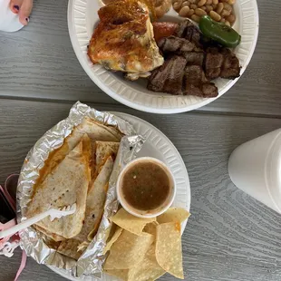 Tri-Tip chicken combo and a chicken quesadilla