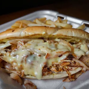 a chicken sandwich and french fries