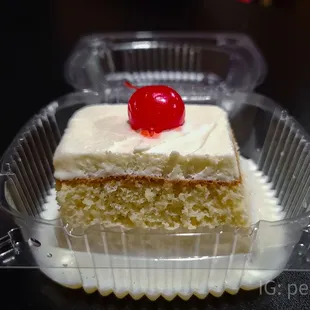 a piece of cake in a plastic container