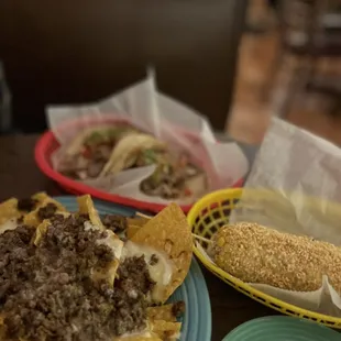 Elote, Carnitas Tacos and Nachos- whole