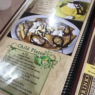 Kids menu