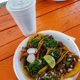 Lengua &amp; Tripa Tacos with an Horchata!!!