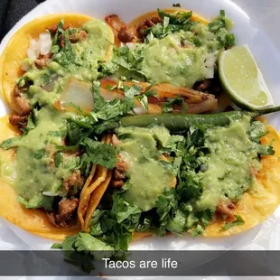 Tacos pastor with green sauce
