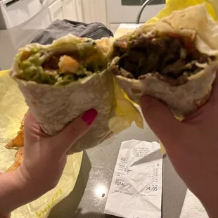 Carne asada burrito and shrimp burrito