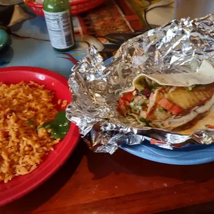 a burrito and rice