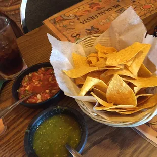 Chips and fresh, homemade salsas to snack on while you decide on main meal.