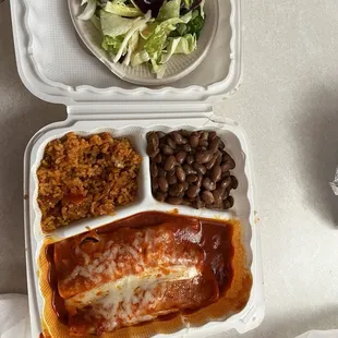 The two enchilada plate with grilled chicken was excellent. Everything was fresh and yummy . Would recommend.