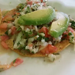 Tostadas de Ceviche (couldn&apos;t resist eating the first one before taking the photo)