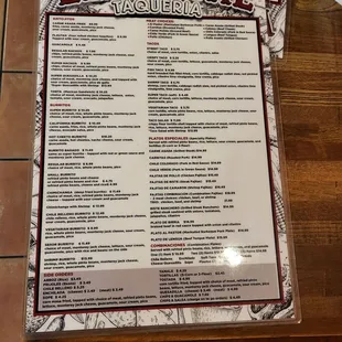 a menu on a table