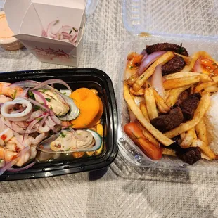 El Porteno - Ceviche Mixto (left) and Lomo Saltado (right)