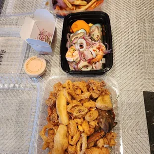 El Porteno - Lomo Saltado (top), Ceviche Mixto (middle), Jalea (bottom)