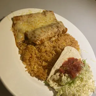 1. One Taco and 2 Enchiladas Combo
