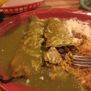 Green chili has a little kick!! Very good!!