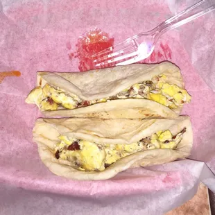 two breakfast burritos