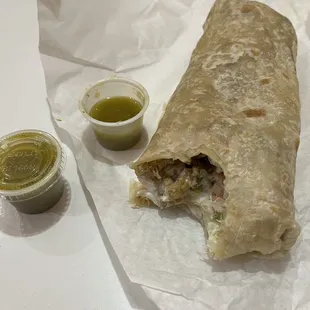 Side view of the pollo asado burrito