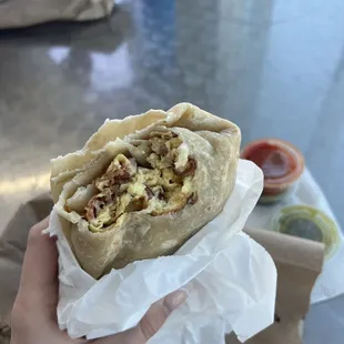 Bacon and Egg Burrito with cheese and potato