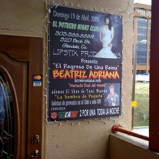 El Potrero entrance with live entertainment poster