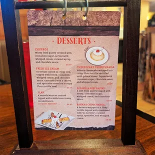 This is the Desserts Card at the table.  Photo taken January 1, 2025.