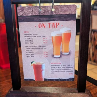 This is the On Tap Card at the table.  Photo taken January 1, 2025.