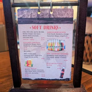 This is the Soft Drinks Card at the table.  Photo taken January 1, 2025.