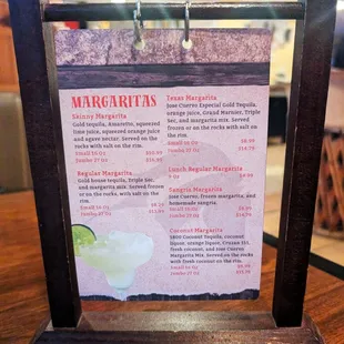 This is the Margaritas Card at the table.  Photo taken January 1, 2025.
