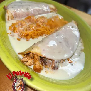 two quesadillas on a green plate