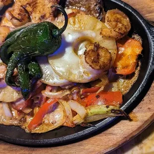 a skillet of food