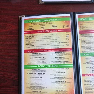 a menu for a mexican restaurant