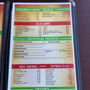 a menu for a mexican restaurant