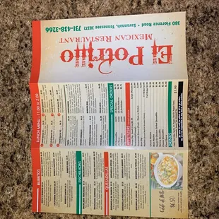 the menu for el potrillo