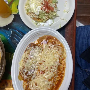 three plates of food on a table