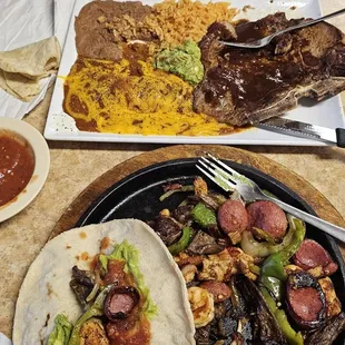 T- bone steak and parillada plate.