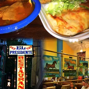 El Presidente restaurant and what I ordered. Pozole Rojo (mild) and a burrito suizo dinner. Both delicious and filling!