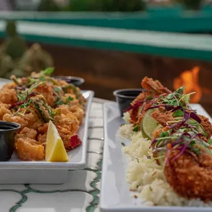 two plates of food on a table