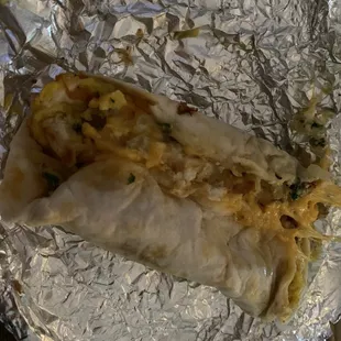 Migas, Ham, Egg and Cheese Taco
