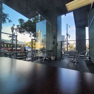 a view of a city through a window
