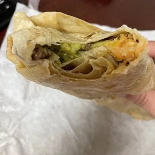 First bite of TJ burrito